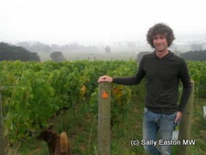 Bill Downie in his close-planted vineyard on a damp west Gippsland day